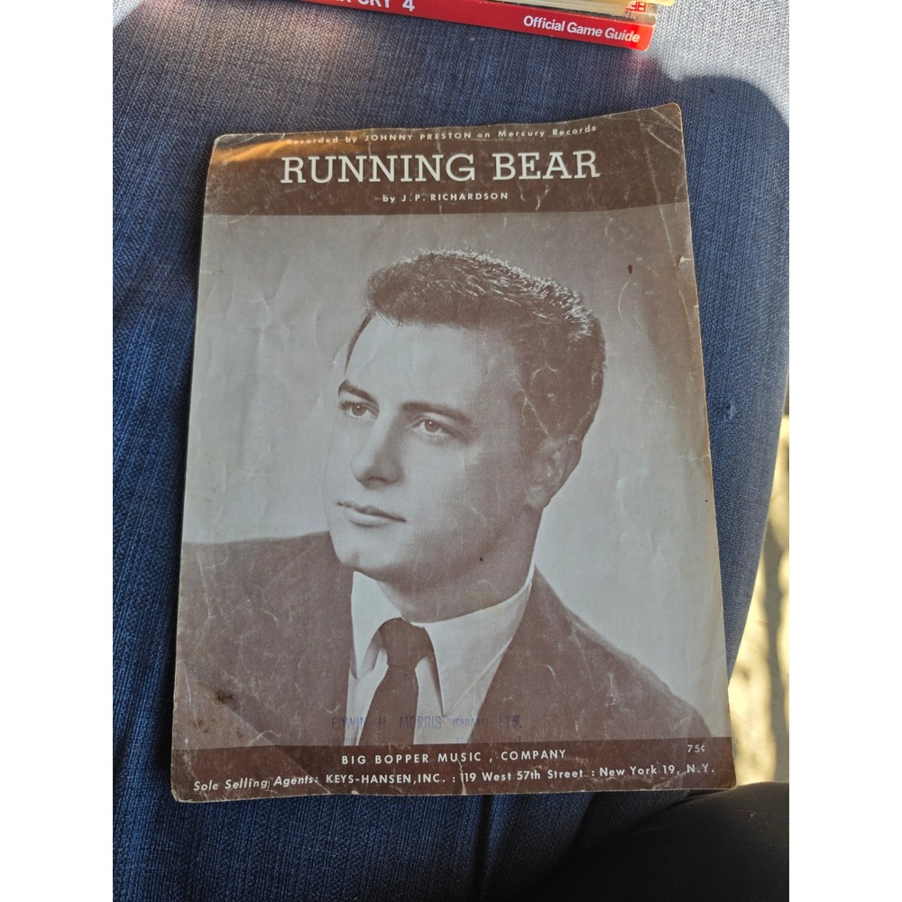 Vintage 1959 Running Bear Sheet Music Johnny Preston